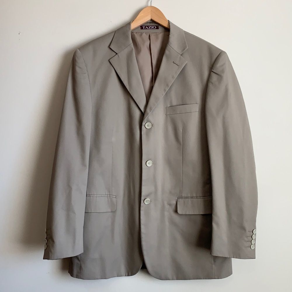 Mens XL Blazer Sport Coat Vintage Suit Jacket Tazio 42R Tan Khaki Neutral Formal
